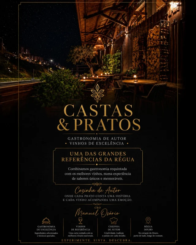 O destaque desta semana é o Restaurante Castas & Pratos.
Uma das grandes referências da régua.
Combinam gastronomia requintada com os melhores vinhos, numa experiência de sabores únicos e memoráveis.
Cozinha de autor.
#RegiãoDoDouro #ComércioLocal #portugalexplorer #MaisClientes #Douro #dourovalley #Empreendedorismo #EmpresasLocais #PesoDaRegua #castasepratos
