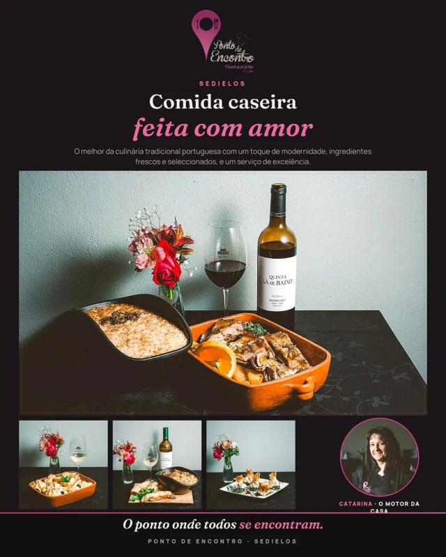 Destaque da semana 📍
Em Sedielos há um fenómeno de comida caseira chamado Ponto de Encontro. Sabores da culinária tradicional portuguesa com um toque de modernidade, ingredientes frescos e seleccionados e um serviço de excelência.
A Catarina é o motor de todo este caminho de sucesso.
O ponto onde todos se encontram. 🍷

#PontoDeEncontro #Sedielos #ComidaCaseira #GastronomiaPortuguesa #Douro #PortugalExplorer #Negocios #CrescimentoEmpresarial #PlataformaDigital #DouroValley #ComércioLocal #EmpresasPortugal #ComercioLocal #PortugalExplorer #MaisClientes #régua