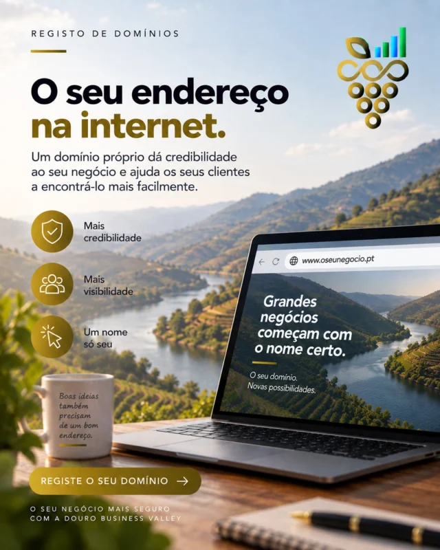 O domínio é uma parte essencial da identidade digital de uma empresa. Um nome simples, profissional e fácil de memorizar ajuda os clientes a encontrar a sua marca e a reconhecê la online.

👉Fale connosco e encontre o domínio certo para a sua marca.

#dourobusinessvalley #registodedominios #dominios #identidadedigital #presencaonline #marcadigital