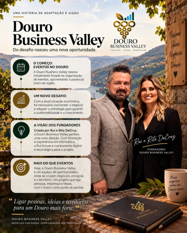 Do desafio nasceu uma nova oportunidade. 🌱

A Douro Business Valley (@douro.businessvalley)  começou como um projeto de eventos, ligado ao potencial único da região do Douro. Mas quando a realidade económica pediu reinvenção, Rui(@rui.dacruz) e Rita DaCruz(@rita.a.dacruz ) não recuaram, trouxeram a componente digital e tecnológica, e transformaram o negócio num verdadeiro espaço de oportunidades.

Hoje, a Douro Business Valley liga pessoas, ideias e negócios, com o Douro como ponto de partida. 🍇

"Ligar pessoas, ideias e territórios para um Douro mais forte."

Mais uma história de quem acredita no território e que a Portugal Explorer tem orgulho em mostrar. 🤝

#PortugalExplorer #DouroBusinessValley #Douro #NegóciosLocais #EmpreendedorismoPortugal #HistóriasDeSucesso #TerritórioComHistória #DouroValley #InovaçãoDigital #NegóciosComRaízes