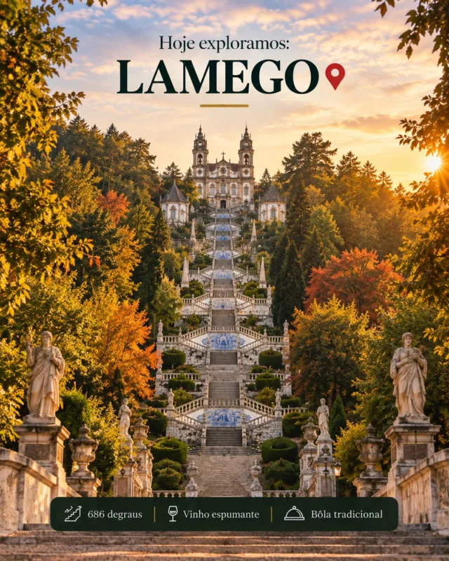 📍 Hoje exploramos: Lamego

O Santuário de Nossa Senhora dos Remédios é o ex-líbris da cidade. Chega-se lá por um escadório monumental com 686 degraus, distribuídos em nove lanços e ornamentados com capelas, estátuas e fontes.

Mas Lamego é muito mais do que a escadaria: foi aqui que nasceu a Raposeira, hoje a maior produtora de espumantes de Portugal e é aqui que se faz a famosa bôla de Lamego, tradicionalmente confecionada na Pastelaria da Sé.

E em outubro, o Douro que a rodeia pinta-se de dourado, a última fase das vindimas, feitas quase todas à mão devido à inclinação das encostas.

📍 Lamego · 🇵🇹 Douro · ❤️ Uma cidade que junta fé, vinho e tradição

Conhece mais negócios de Lamego no Portugal Explorer.

#Lamego #Douro #DouroValley #PortugalExplorer #VisitPortugal #ComercioLocal #EmpresasPortugal #NossaSenhoraDosRemedios #Vindimas